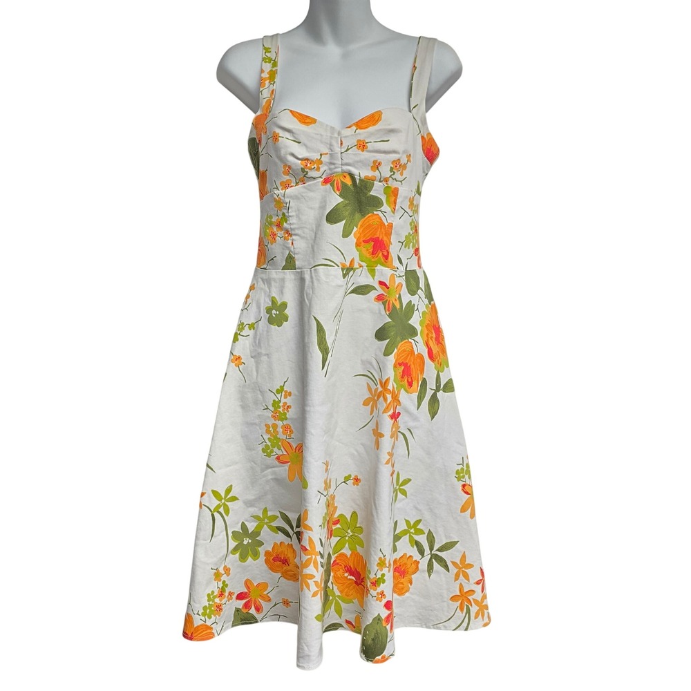 VTG City Triangles Floral Sun Dress Sweetheart Neck Art Pinup Retro 90s Y2K